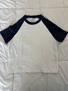 H&M White and Navy Raglan Short Sleeve Tee